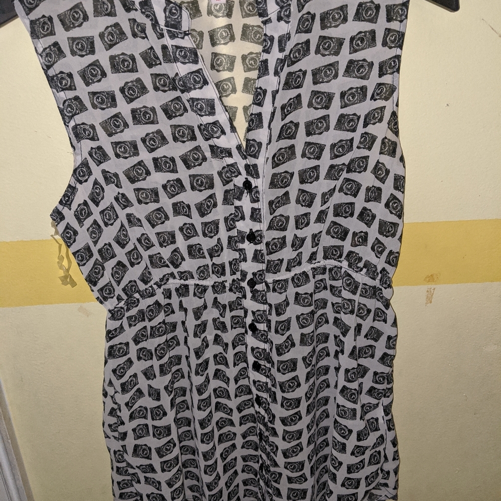 Camera print dressy top